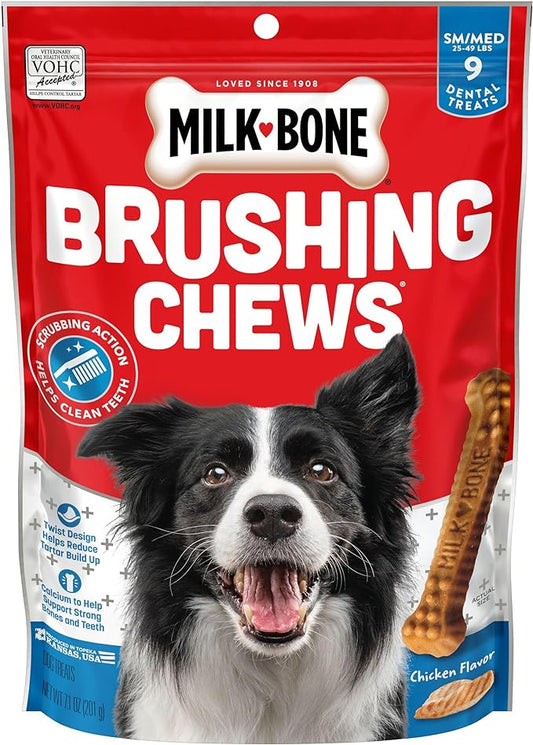 Milk-Bone Original Brushing Chews, Small/ Medium Daily Dental Dog Treats, 9 Count (Pack of 5) Scrubbing Action Helps Clean Teeth