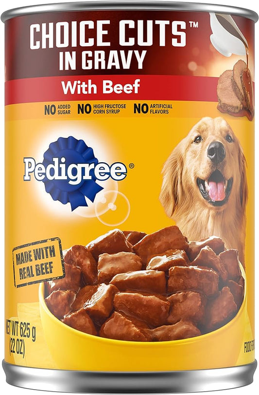 PEDIGREE CHOICE CUTS IN GRAVY Adult Canned Soft Wet Dog Food with Beef, 22 oz. Cans (Pack of 12)