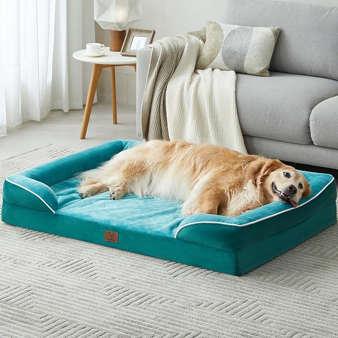 WNPETHOME Waterproof Dog Beds for Large Dogs, Orthopedic XL Dog Bed with Sides, Big Dog Couch Bed with Washable Removable Cover, Pet Bed Sofa with Non-Slip Bottom for Sleeping Green