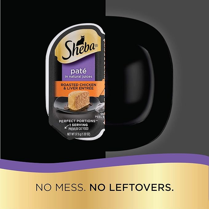 Sheba Wet Food PERFECT PORTIONS Paté Wet Cat Food Trays (24 Count, 48 Servings), Roasted Chicken and Liver Entrée, Easy Peel Twin-Pack Trays