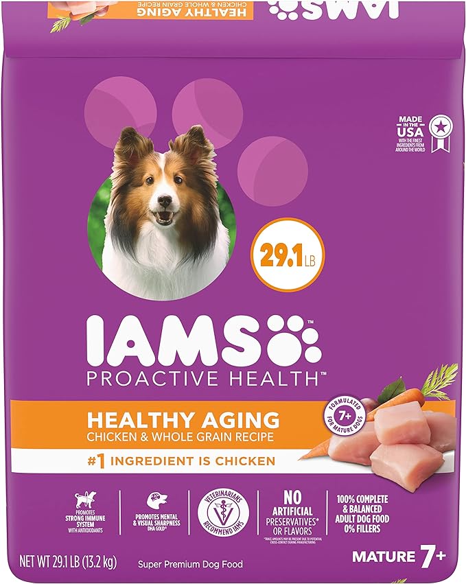 IAMS Healthy Aging Adult Dry Dog Food for Mature and Senior Dogs with Real Chicken, 29.1 lb. Bag