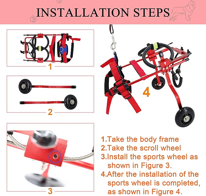 Adjustable Dog Wheelchair for Back Legs，Pet/Doggie Doggy Wheelchairs with Disabled Hind Legs Walking (XS-Red)
