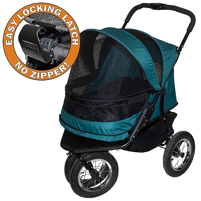 Pet Gear NO-Zip Double Pet Stroller, Zipperless Entry, for Single or Multiple Dogs/Cats, Plush Pad + Weather Cover Included, Large Gel-Filled Tires, 1 Model 3 Colors