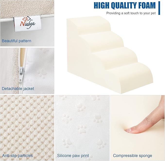 Dog Stairs for Small Dogs - High Density Foam Dog Ramp, Extra Wide Pet Steps with Non-Slip Bottom for High Beds, Couche and Sofa, Best for Dogs Injured, Older Dogs Cats, Pet with Joint Pain