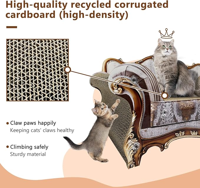 Luxury Cardboard Cat Scratcher Sofa Couch Bed, Couch Shaped Cat Scratching Board, Cat Scratch Lounge with Catnip, Cat Scratcher for Indoor Cats Grey