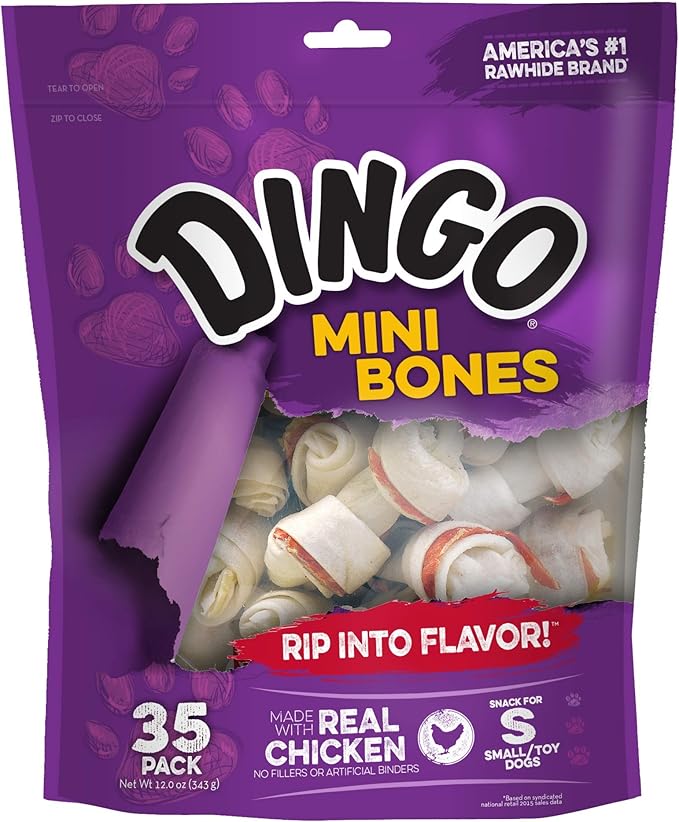 Dingo Mini Bones Rawhide for Dogs, Dog Chews Made with Real Chicken 210-count