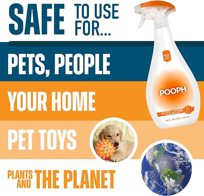 Pooph Pet Odor Eliminator and Litter Box Deodorizer - 2-32oz Bottles - Dismantles Odors on a Molecular Basis, Freshens Cat Litter Boxes, Removes Urine, Feces, and Ammonia Odors