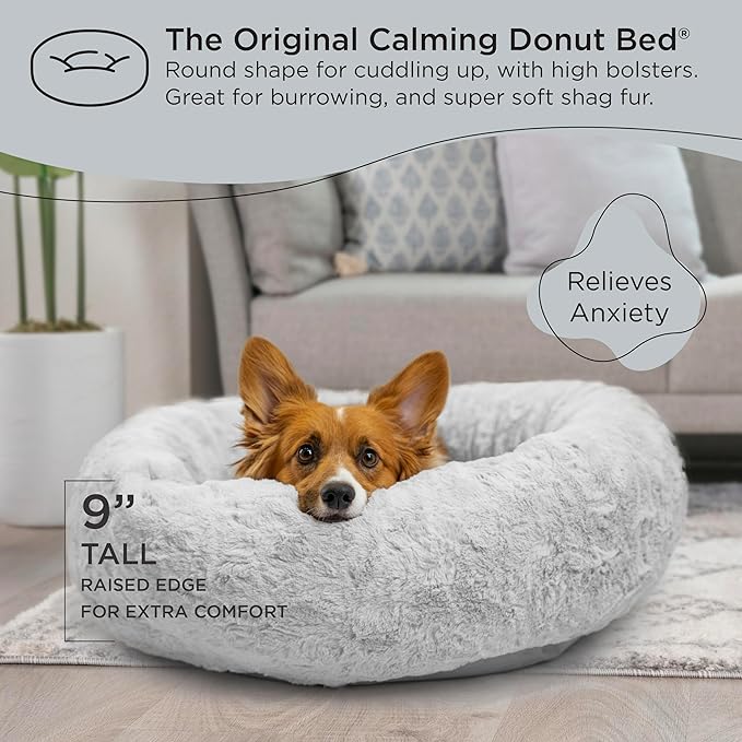 Best Friends by Sheri The Original Calming Donut Cat and Dog Bed in Lux Fur Gray, Medium 30"