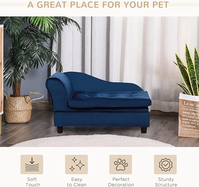 PawHut Luxury Fancy Dog Bed for Small Dogs with Hidden Storage, Small Dog Couch with Soft 3" Foam, Dog Sofa Bed, Cushy Dog Bed, Modern Pet Furniture for Puppies and Little Breeds, Blue