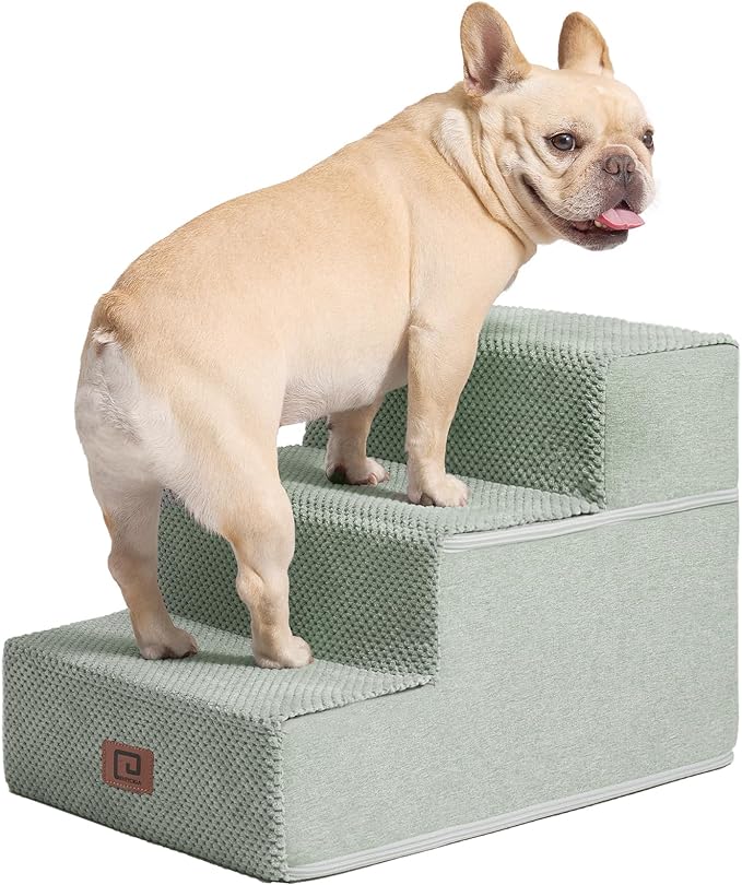 EHEYCIGA Dog Stairs for Small Dogs 13.5" H, 3-Step Dog Steps for Couch Sofa and Chair, Pet Steps for Small Dogs and Cats, Non-Slip Balanced Dog Indoor Ramp, Green