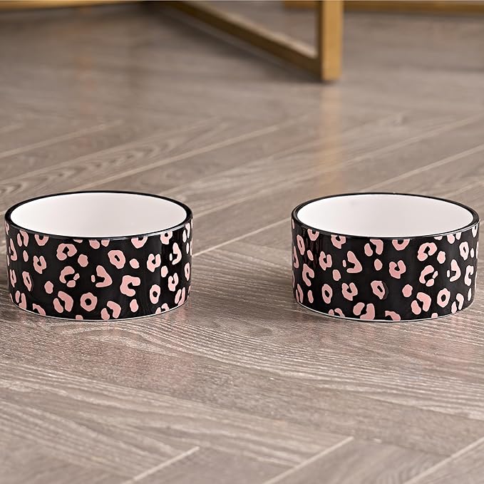 Juicy Couture Give Me Treats Pet Bowl Set - Black Leopard 16 oz - Ceramic Set of 2 Bowls