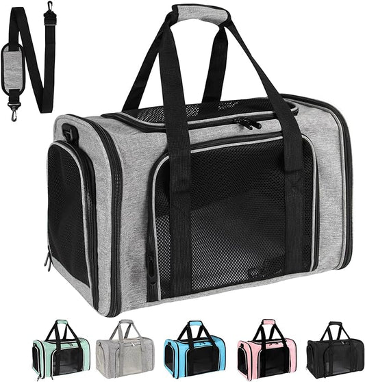 Dog Cat Carrier Pet Carriers for Small Medium Large Cats Dogs Carrier Soft Sided Small Puppy Dog Carrier Portable Foldable Airline Approved Dog Cat Travel Carrier Grey Black L