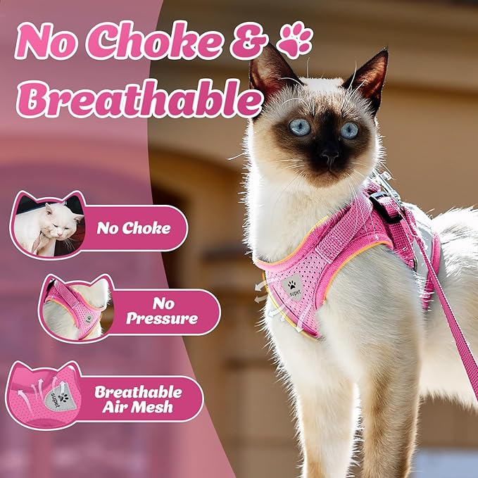 Supet Cat Harness and Leash Set for Walking Cat and Small Dog Harness Soft Mesh Harness Adjustable Cat Vest Harness with Reflective Strap Comfort Fit for Pet Kitten Puppy Rabbit