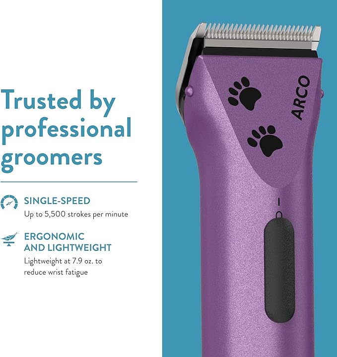 Wahl Professional Animal Arco Pet, Dog, Cat, and Horse Cordless Clipper Kit, Purple (8786-1001)