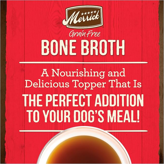 Merrick Grain Free Bone Broth, Premium Human Grade And Gluten Free Dog And Cat Food Topper Pouches, Beef - 7 oz. Pouch