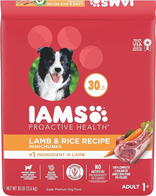 IAMS Minichunks Adult Dry Dog Food Lamb & Rice Recipe Dog Kibble, 30 lb. Bag