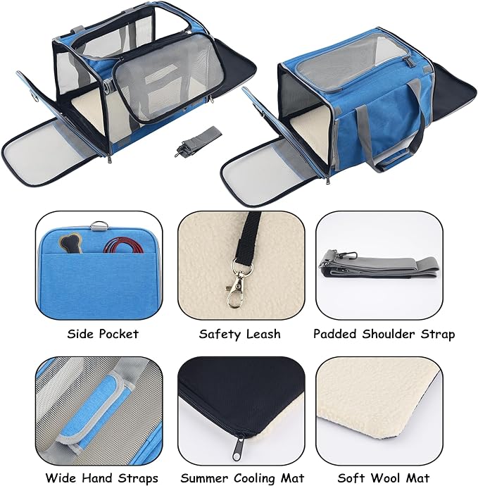 Large Cat Carriers Dog Soft Sided Carriers Cat Soft Sided Carriers Cat Carriers Dog Carriers Airline Approved Kitten Carrier Reptile Carriers Squirrel Carriers Guinea Pig Carrier(Large_Blue)