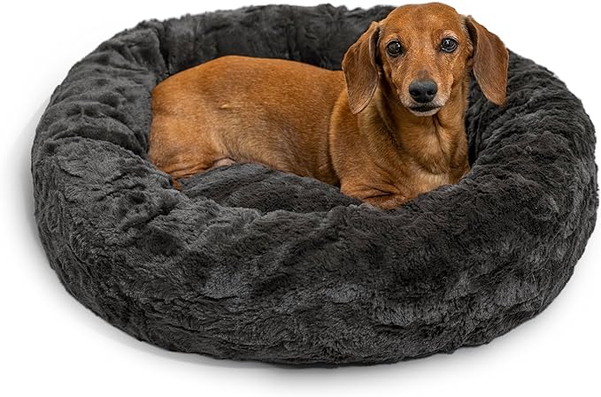 Best Friends by Sheri The Original Calming Donut Cat and Dog Bed in Lux Fur Charcoal Mink, Small 23"