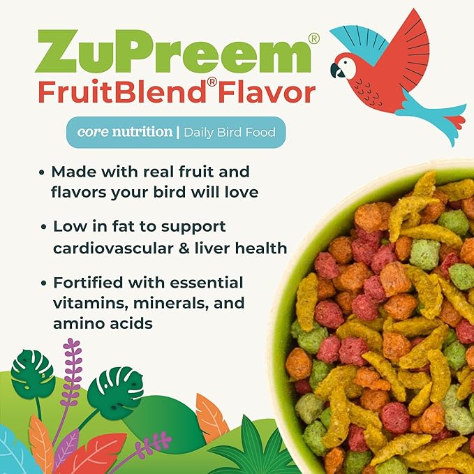 ZuPreem FruitBlend Flavor Pellets Bird Food for Parrots and Conures, 17.5 lb - Daily Blend Made in USA for Caiques, African Greys, Senegals, Amazons, Eclectus, Small Cockatoos