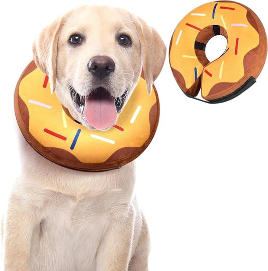 Soft Dog Cone Collar for Large Medium Small Dogs and Cats After Surgery, Inflatable Dog Neck Donut Collar,Inflatable Cat Cone Collar,E-Collar for Dogs Recovery, Dog Cones Alternative (Yellow Donut-M)