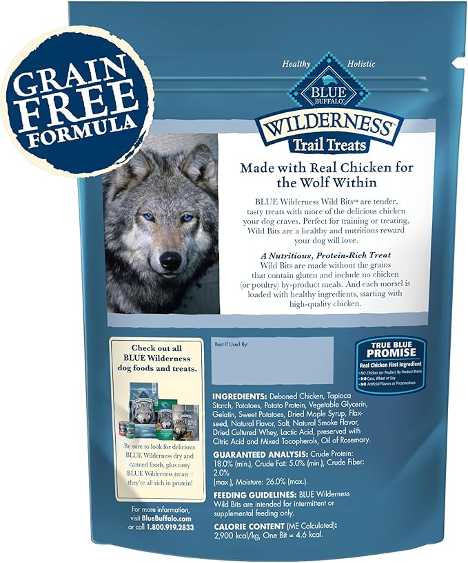 Blue Buffalo Wilderness Wild Bits Soft & Chewy Training Treats for Dogs, Grain-Free, Chicken Recipe, 4-oz. Bag