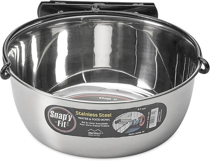 MidWest Homes for Pets Snap'y Fit Stainless Steel Food Bowl / Pet Bowl, 2 qt. for Dogs & Cats (42), Silver