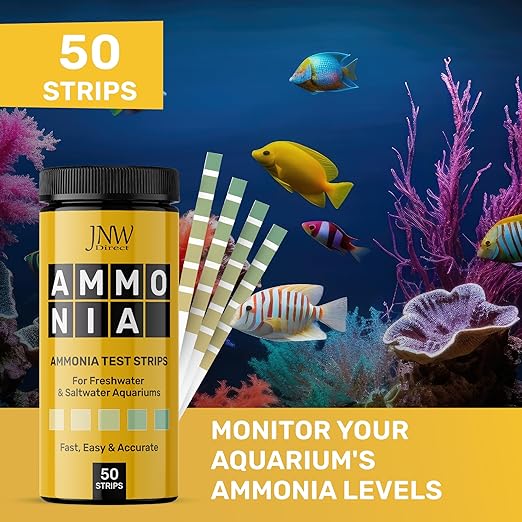 JNW Direct Ammonia Test Strips for Fish Tank - 50 Aquarium Test Strips, Saltwater & Freshwater Aquarium Test Kit, Accurate Aquarium Water Test Kit with Color Chart, Water Testing Kit Aquarium