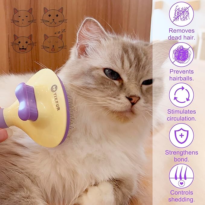 Cat Hair Brush,Cat Gifts for Cat Lovers,Cat Brush for Shedding,Soft Silicone Self Cleaning Brush for Short and Long Haired Cats for Grooming and Shedding (purple)