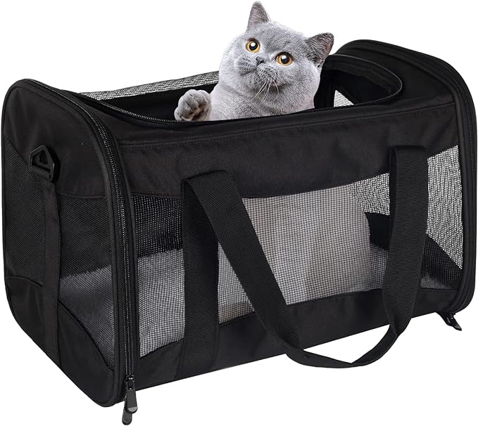 Cat Carrying Case - Pet Carrier Airline Approved, Protable and Breathable Pet Travel Carrier Removable Fleece Pad, Collapsible Cat Carrier Dog Carrier for Medium Cats Small Cats Dogs (X-Large, black)