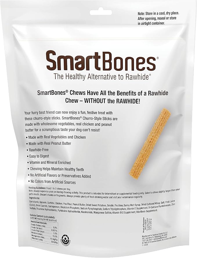 SmartBones Churro-Style Sticks 14 Count, Made with Real Peanut Butter, Rawhide-Free Chews for Dogs 14 Count (Pack of 24)