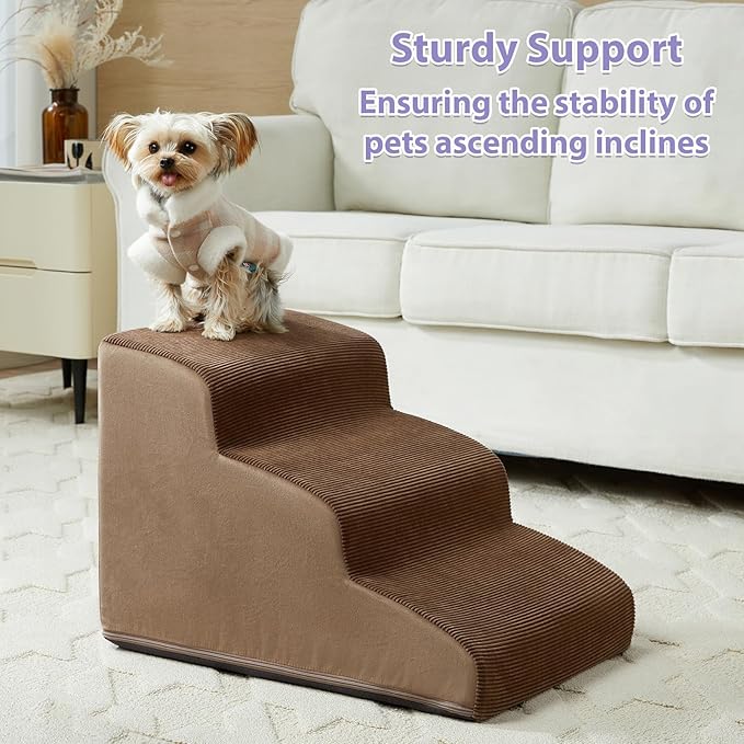 Dog Stairs for Small Dogs, 3-Steps Dog Ramp for Bed and Couch, Pet Stairs with Highly Supportive Foam and Non-Slip Bottom, Dog Steps for Cat & Doggie (High 15.7 Inch)