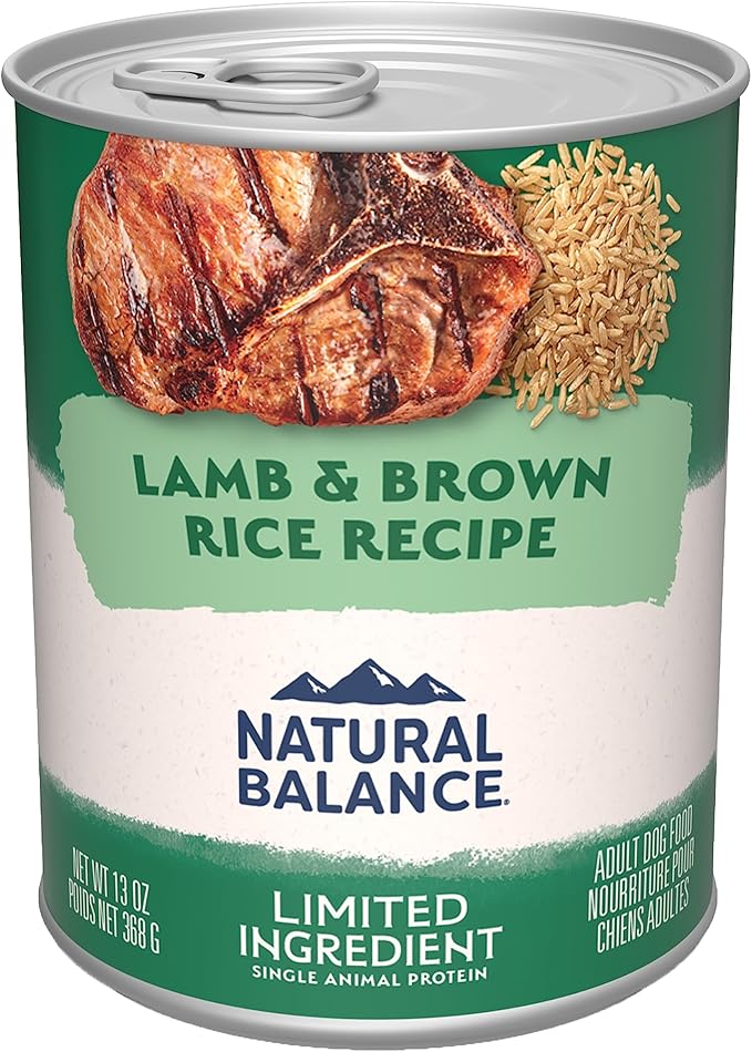 Natural Balance Limited Ingredient Adult Wet Canned Dog Food with Healthy Grains, Lamb & Brown Rice Recipe, 13 Ounce (Pack of 12)