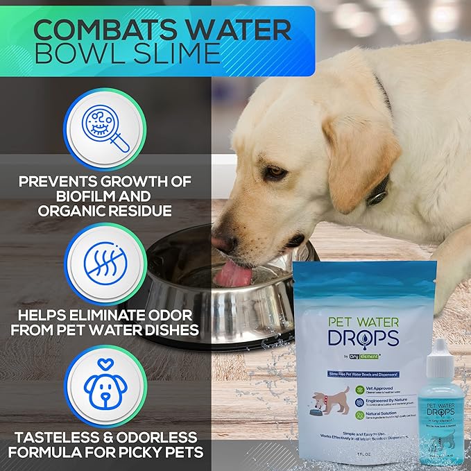 Pet Water Drops - Dog and Cat Water Additive for Dental and Oral Care - Prevents Pets Water Bowl and Dispenser Fountain Slime - for Fresh Breath and Cleaner, Healthy Teeth