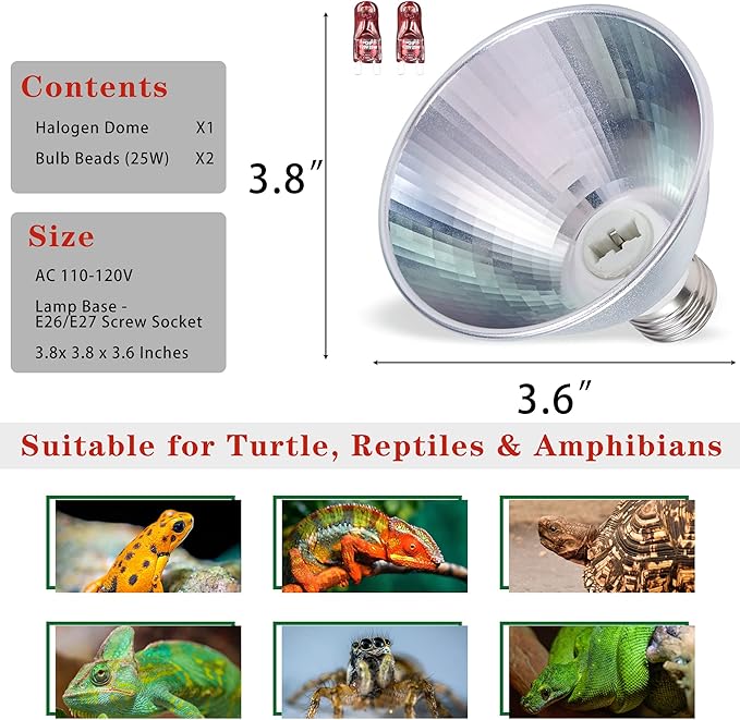 Reptile Heat Lamp Bulb Infrared Red Night Light Warming Bulb Reptile Light for Lizard, Turtle, Bearded Dragon, Hedgehogs, Snake Amphibians, Chicks, with 2 Bulb Beads (25 Watt)