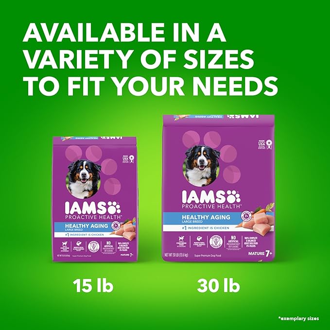 IAMS Healthy Aging Adult Large Breed Dry Dog Food for Mature and Senior Dogs with Real Chicken, 15 lb. Bag