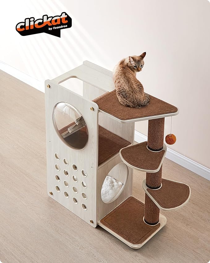 Feandrea Clickat Collection - No.005 Cat Tree Spare Part Kit, Replacement Parts, Machine Washable Felt Pads, Cotton-Linen Fabric, Easy to Attach and Detach Scratching Post, Mat, Pompom