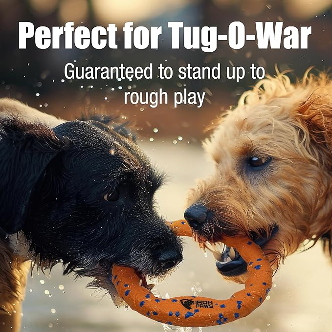 Indestructible Dog Ring Toy, Orange - Tough Dog Pull Toys for Aggressive Chewers, Dog Flying Disc for Fetch, Tug of War and Dog Training