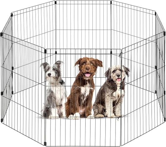 IRIS USA Metal Dog Playpen, 8-Panel 36" Pet Playpen, Puppy Playpen, Indoor/Outdoor Dog Fence, 58 x 58 x 36, Foldable, Custimzable, Black