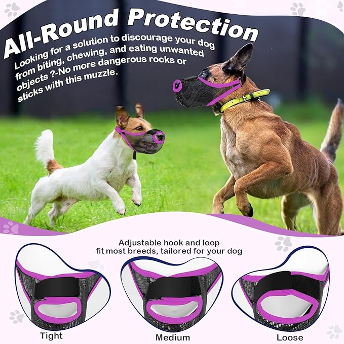 Dog Muzzle, Soft Air Mesh Muzzle for Small Medium Large Dogs Anti Biting Barking Chewing Scavenging, Breathable Adjustable Loop Pets Muzzle with Front Opening Design Allows Panting Drinking(Purple, S)