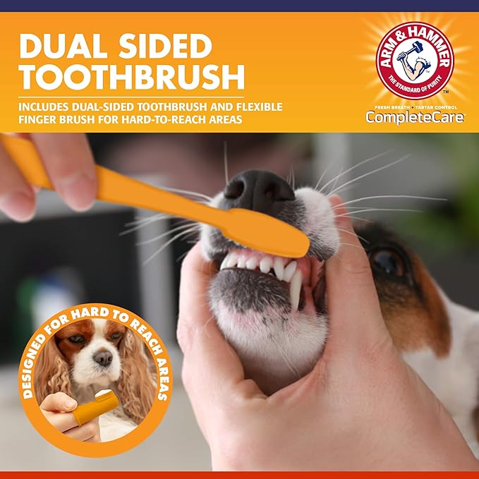 Arm & Hammer Complete Care Dog Dental Kit | 2.5 oz Chicken Flavor Enzymatic Dog Toothpaste, Toothbrush, & Finger Brush | Baking Soda Enhanced Formula for Fresh Breath and Tartar Control