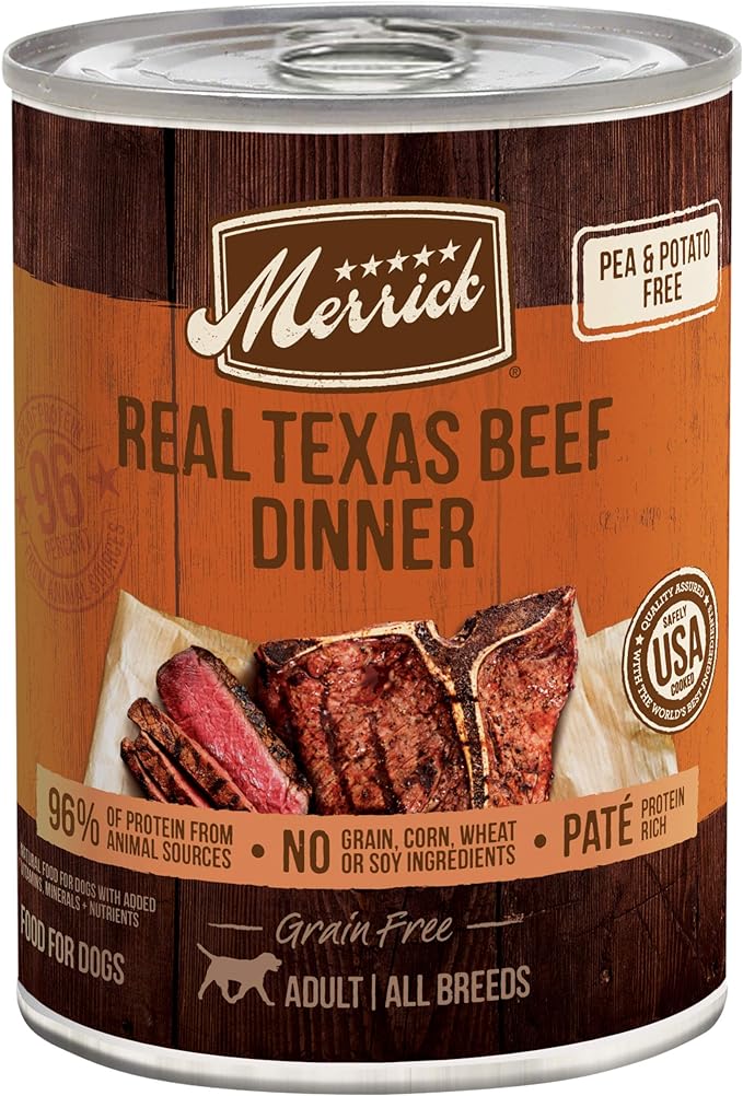 Merrick Grain Free Premium And Natural Canned Dog Food, Soft And Healthy Wet Recipe, Real Texas Beef Dinner - (Pack of 12) 12.7 oz. Cans