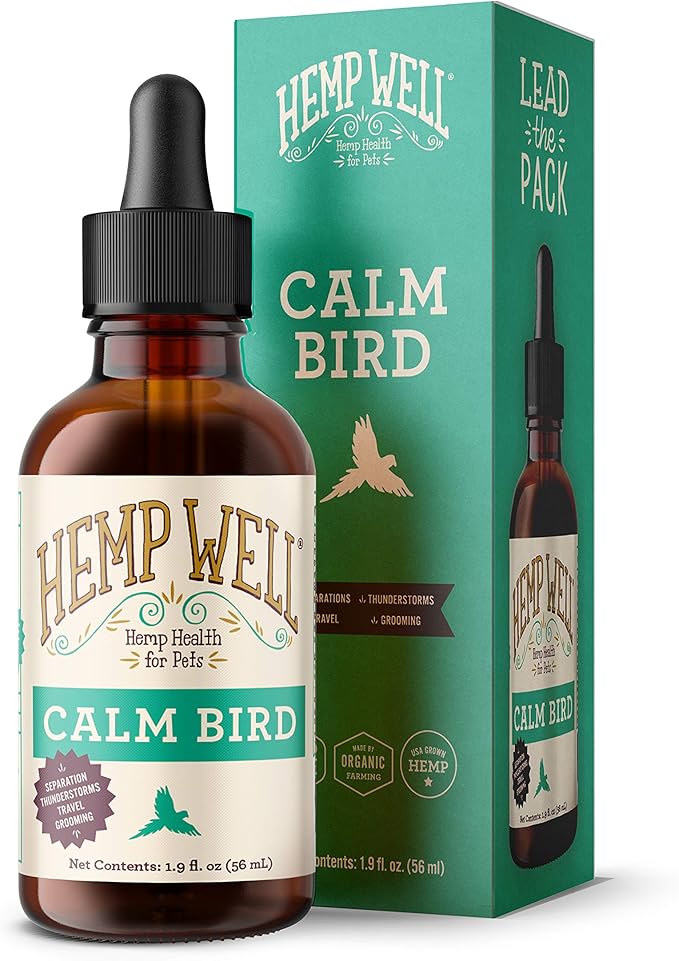 Hemp Well Calm Bird Oil — Relieves Anxiety, Calms and Relaxes Your Bird, Reduces Destructive Behavior, Organically Sourced – 2 Ounces