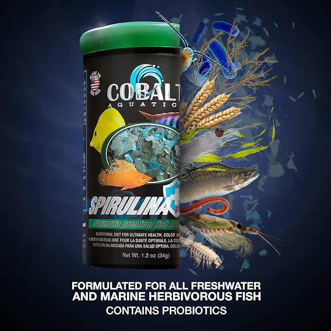 Cobalt Aquatics Spirulina with Blue Flakes 1.2oz - Premium Fish Food for Vibrant Health - Ideal for Fish Tanks, Aquariums