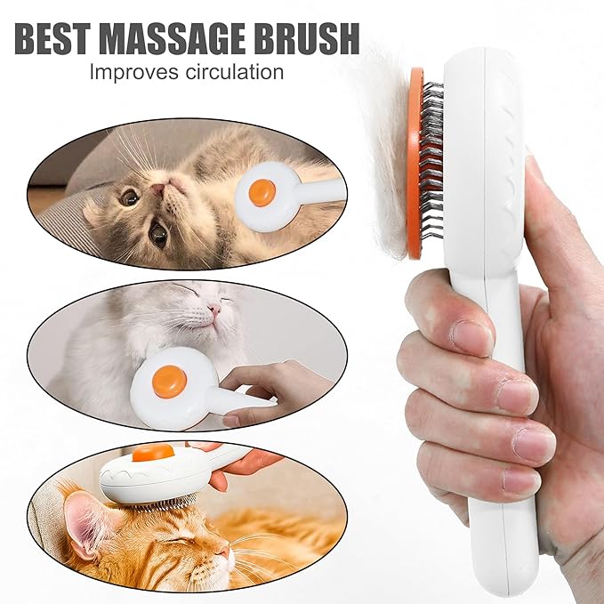 Cat Grooming Brush - Dog Cat Bunny Pet Self Cleaning Slicker Brush - Easy to Remove Loose Undercoat, Pet Massaging Tool Suitable for Pets with Long or Short Hair（White)