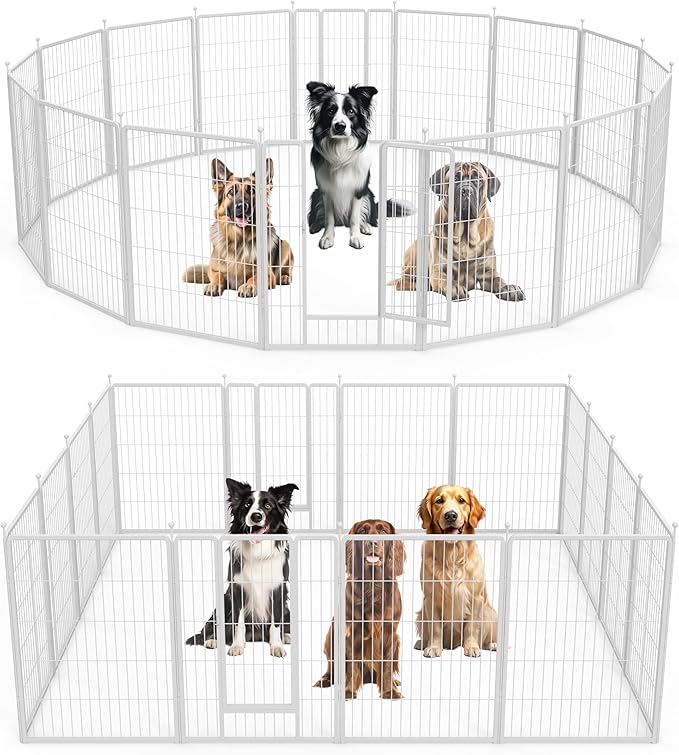 Simple Deluxe Dog Playpen, 40" Height 16 Panels Fence with Anti-Rust Coating, Metal Heavy Portable Foldable Dog Pen for Medium/Large Dogs RV Camping, White