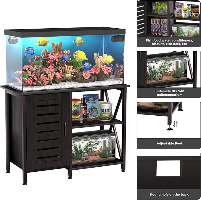 40-50 Gallon Fish Tank Stand, Aquarium Stand with Cabinet Accessories Storage, Heavy Duty Metal Frame, 40.55" L*18.89" W Tabletop, 850LBS Capacity, Black PG02YGB