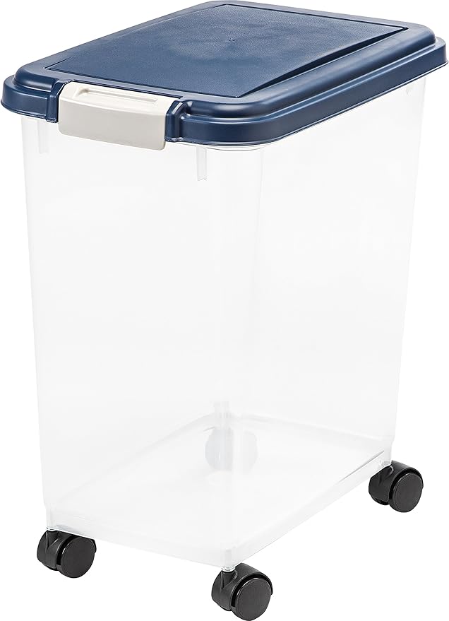 IRIS USA Airtight Dog Food Storage Container, Up to 30 lbs, Attachable Wheels, for Dog Cat Bird and other Pet Food Storage Bin, Keep Fresh, Easy Mobility, BPA Free, Navy