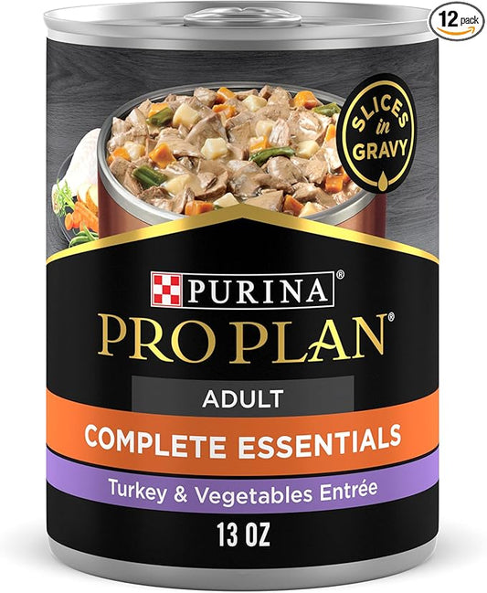 Purina Pro Plan High Protein Dog Food with Gravy, Turkey and Vegetables Entree - (Pack of 12) 13 Oz. Cans
