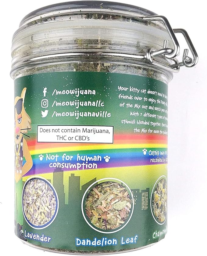 Meowijuana Catnip Pawty Mix Jar - Premium Organic Catnip for Cats - Irresistible Blend for Feline Entertainment, Fresh Catnip for Extended Playtime - Elevate Your Cat's Enjoyment