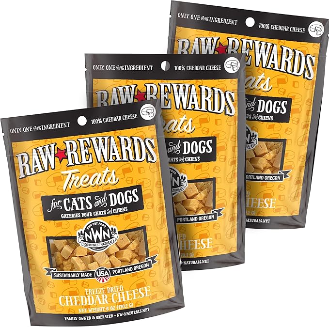 Northwest Naturals Raw Rewards Freeze-Dried Cheddar Cheese Treats for Dogs and Cats - Bite-Sized Pieces - Healthy, 1 Ingredient, Human Grade Pet Food, Natural - 6 Oz (Pack of 3) (Packaging May Vary)